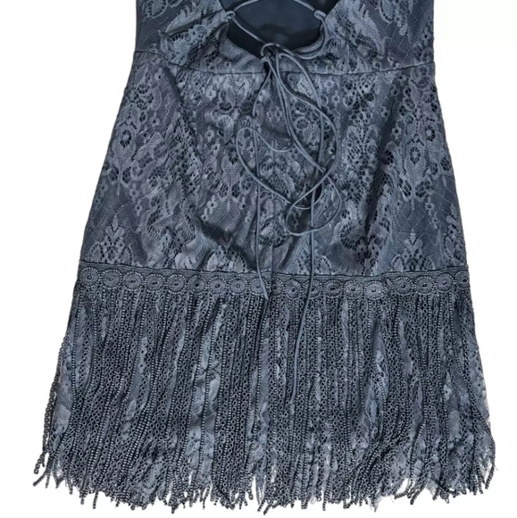 Two Sisters Shimmy Cocktail Spaghetti  Straps Tassel Mini Dress Steel Blue Sz 6. - Picture 8 of 16